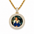 Double-Sided Diamond Circle Photo Pendant