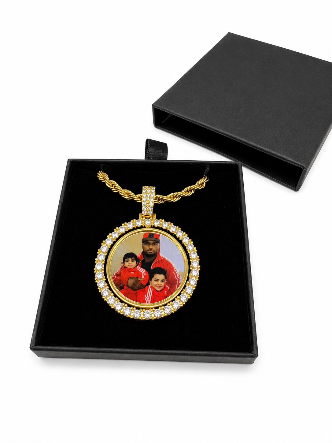 Double-Sided Diamond Circle Photo Pendant