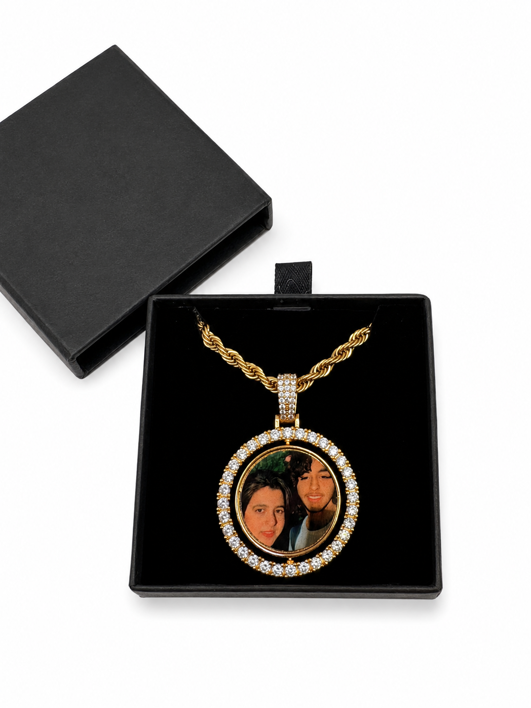Double-Sided Diamond Circle Photo Pendant