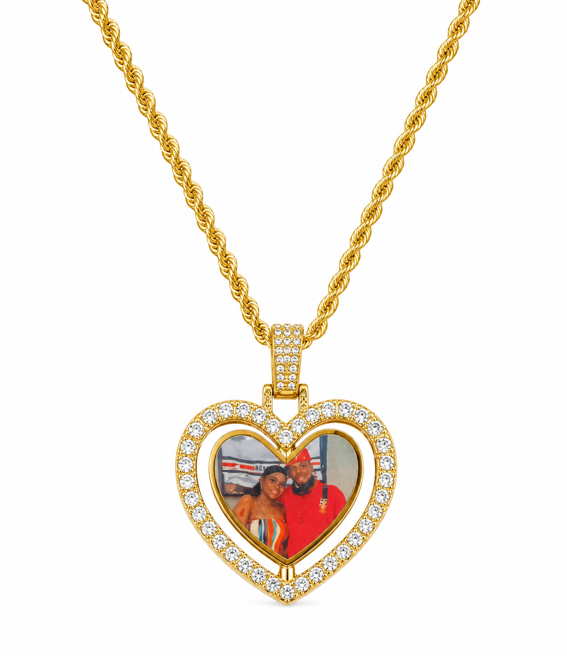 Double-Sided Diamond Heart Photo Pendant