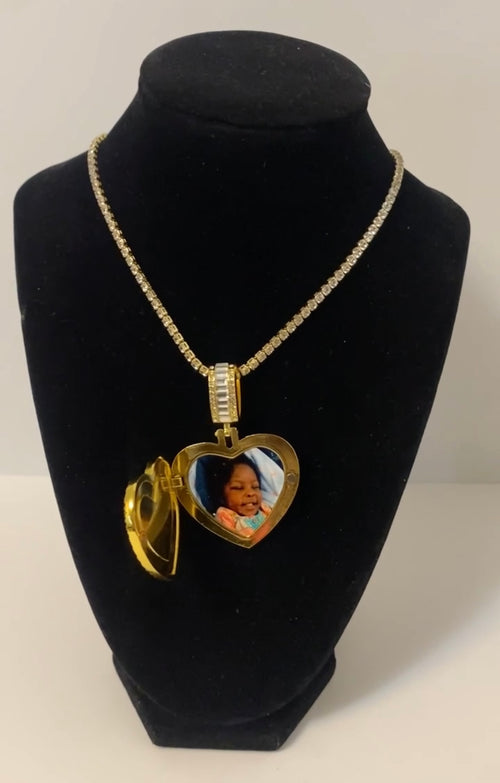 Diamond Heart Locket - Heart Photo Locket - Kustom Keepsakez